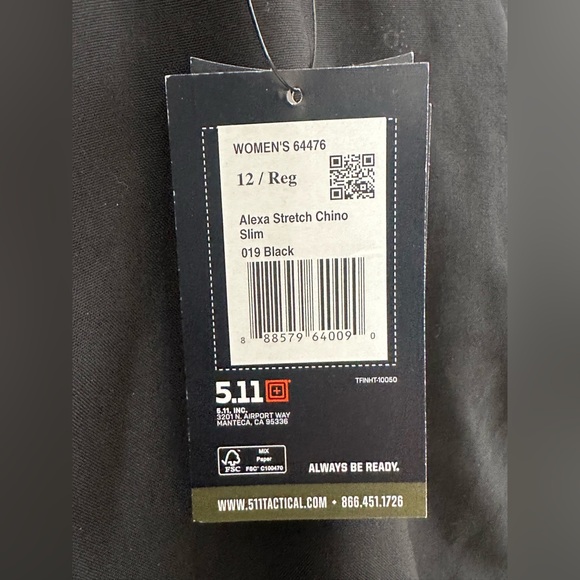 NWT 5.11 Tactical Women's Alexa Stretch Black Chino Pants Size 12 - Picture 6 of 8